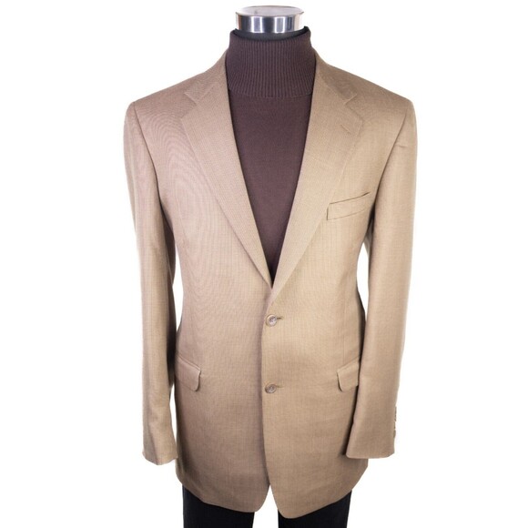 Stafford Sport Coat Blazer Mens 42L Beige Houndstooth Jacket Blazer Silk/Wool - Picture 2 of 14